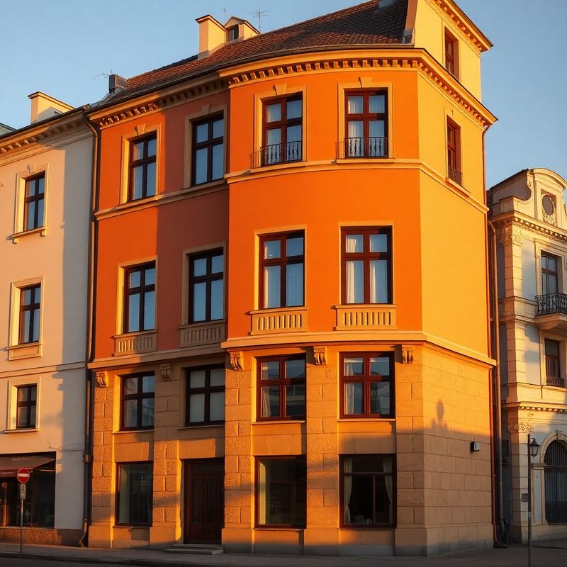 Fațadă arhitecturală de clădire centrală din Craiova la apus